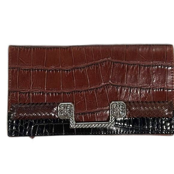 Brighton Vintage Brown/Blk Faux Croc Leather Wallet - Picture 1 of 5